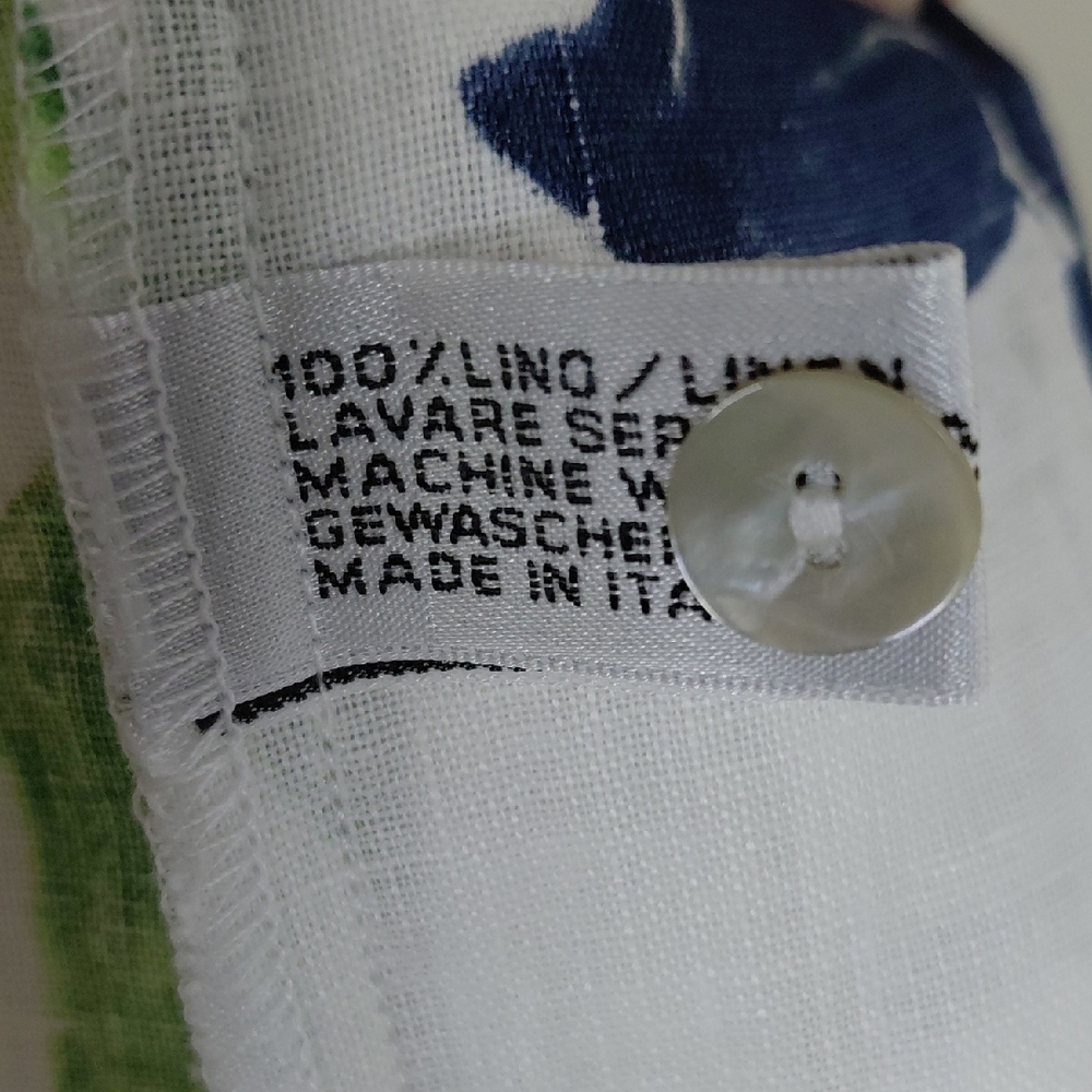 Sagimar Floral Button Down 100% Linen Shirt Blue, White Sz S - Picture 5 of 10